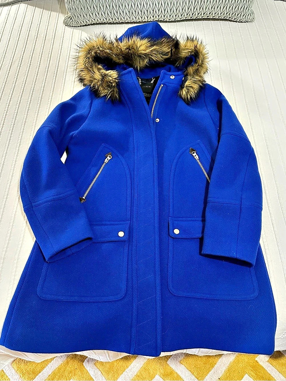 J.Crew Wool-Blend Hooded Coat in Royal Blue Size 8T